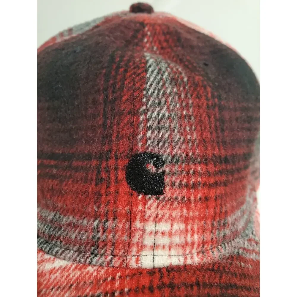 Carhartt NWT WIP Moreau Cap One Size Red Black Plaid Wool Blend Baseball Hat